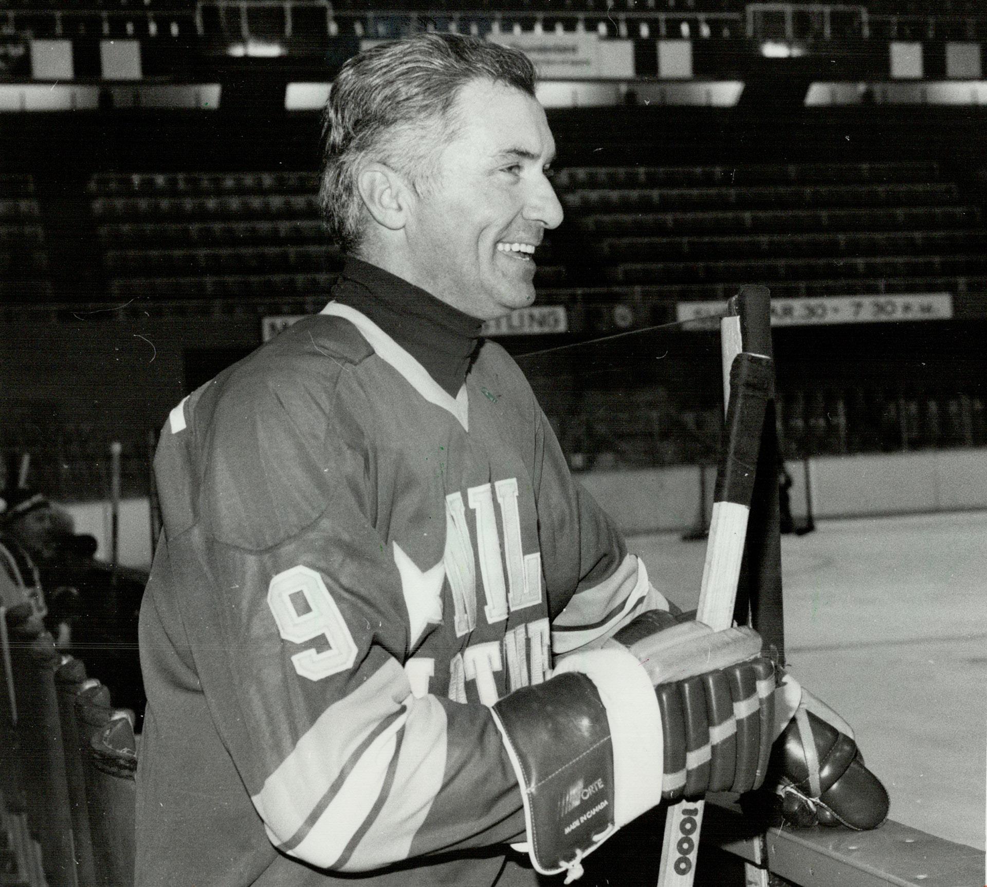 Former New York Ranger player Andy Bathgate speaks during a