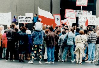 Members of polish organization protest outside star building