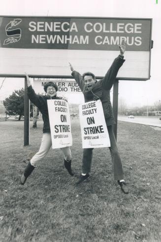 School's IN: Seneca College instructors Irene Kanurkas and Jim Streeter react with joy to the news yesterday that the strike by Ontario community college teachers is over