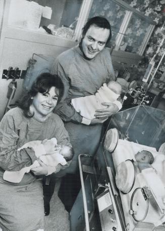 First twins . . . now triplets, Triplets, two boys and a girl, were born in North York General Hospital last night to Doreen and Gary Bowyer, of Holly(...)