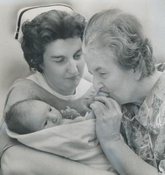 She sees a baby after 50 years, Oh boy, what I've Missed, Rose Crawford said after kissing the tiny hand of week-old Christine Salerno at Central Hospital yesterday