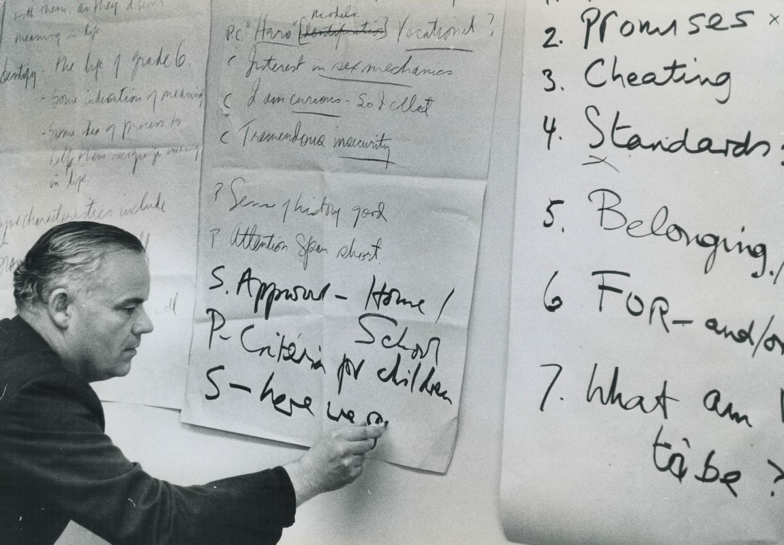 Mr. Harrison leaves himself a memo in his Anglican Church house office, The walls are covered with enormous sheets of paper on which he writes in huge letters