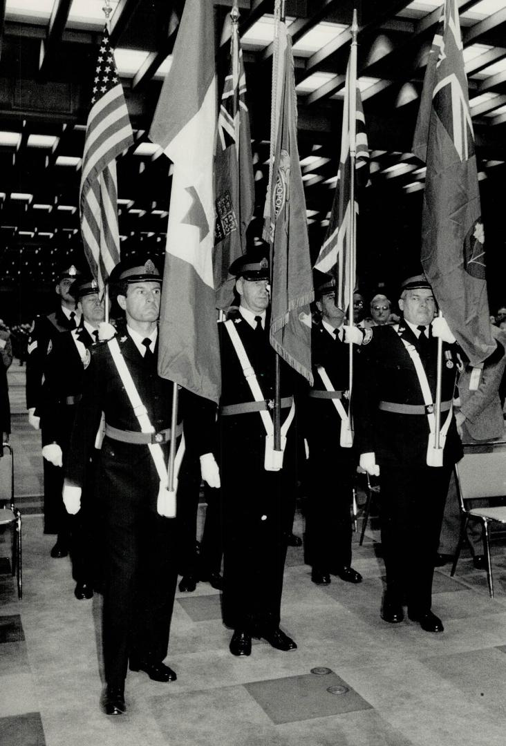 Opening ceremonies: The colors are presented during opening ceremonies yesterday at the conference of the International Association of Chiefs of Police at Metro Convention Centre