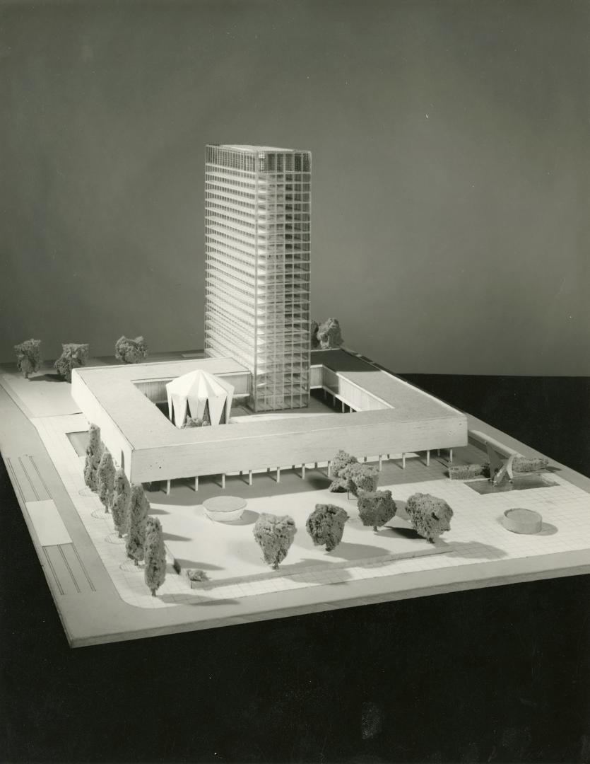 Wilkes, Wasteneys & Wilkes entry, City Hall and Square Competition, Toronto, 1958, architectural model