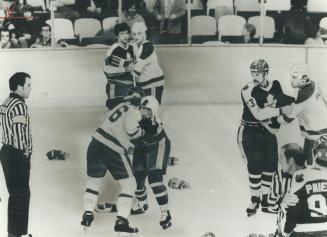 Punchy: When Leafs' Terry Martin and Stars' Paul Shmyr got into it, Shmyr was saved by his helmet, which Martin whacked repeatedly