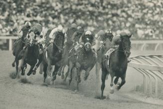 The charge begins: As the hit the clubhouse turn, Baldski's Prize was out in front with Regal intention in hot pursuit