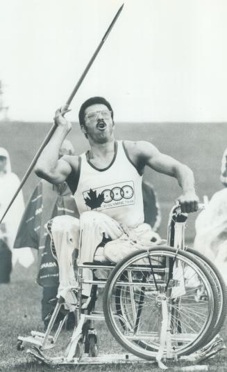 Taking a deep breath helps, Frank Henderson of Canada takes a deep breath as he prepares to throw javelin in action at Olympiad for the Physically Dis(...)