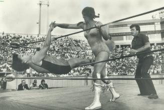 On the ropes. The Fabulous Moolah was on the ropes in her world title bout with Princess Victoria of Vancouver, B.C. last night at Exhibition Stadium.(...)