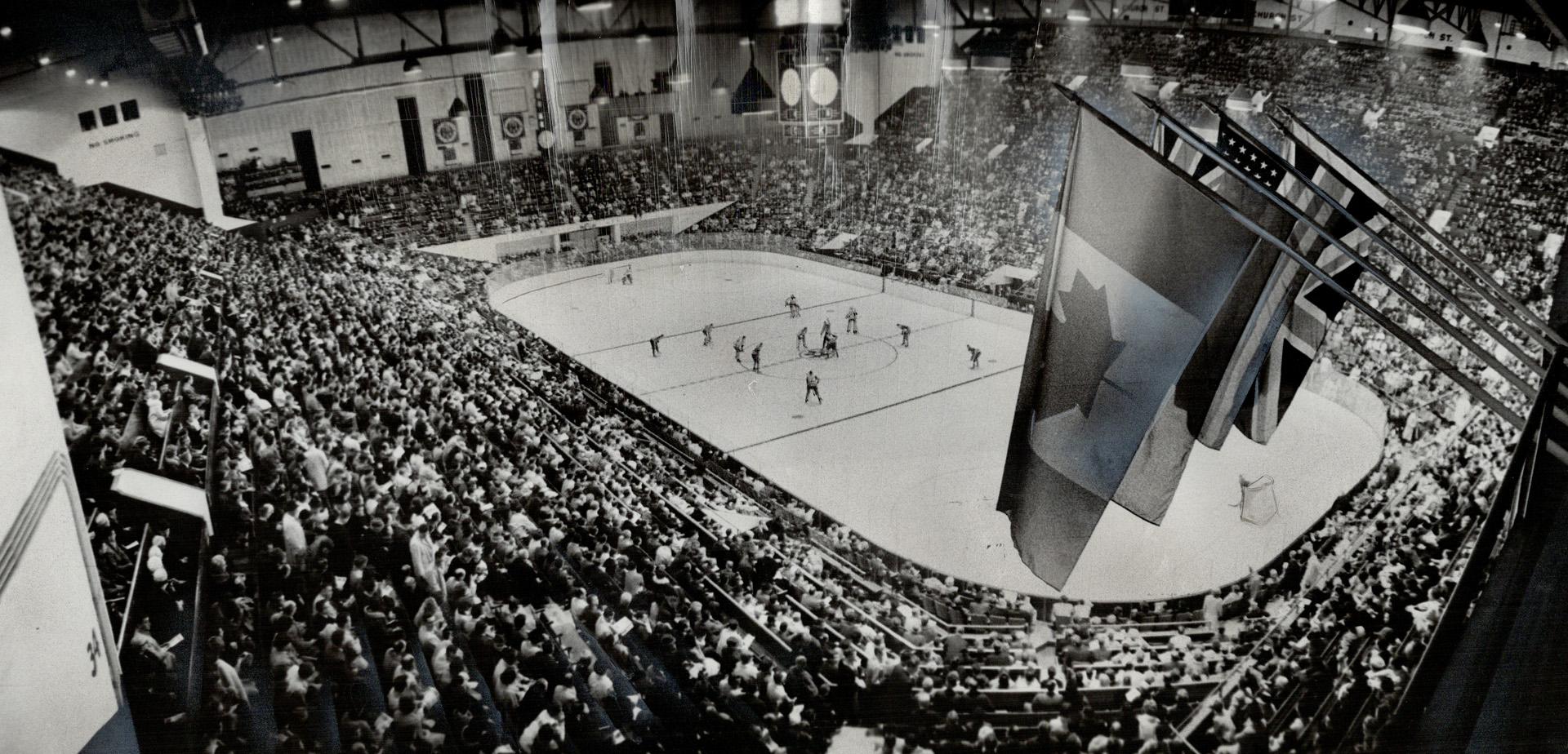 But two new Leafs didn't help. An unannounced change of heart put two new Canadian flags up the pole at Maple Leaf Gardens last night for the Leafs-Ca(...)