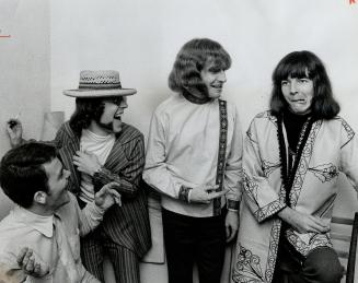 The Paupers - from left to right, Denny Gerrard, Skip Prokop, Adam Matchell and Chuck Beal-clown during an off-stage break at the Flick house where th(...)