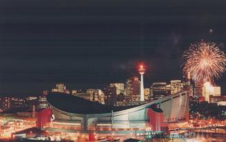 From the Olympic Plaza (above) to the Saddledome (below) a nightly laser show casts its magic over Calgary