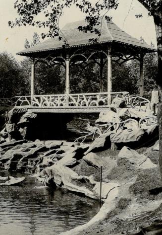 Picturesque scene in Lafontaine Park, Montreal, showing the rustic effect made entirely of cement, a difficult operation