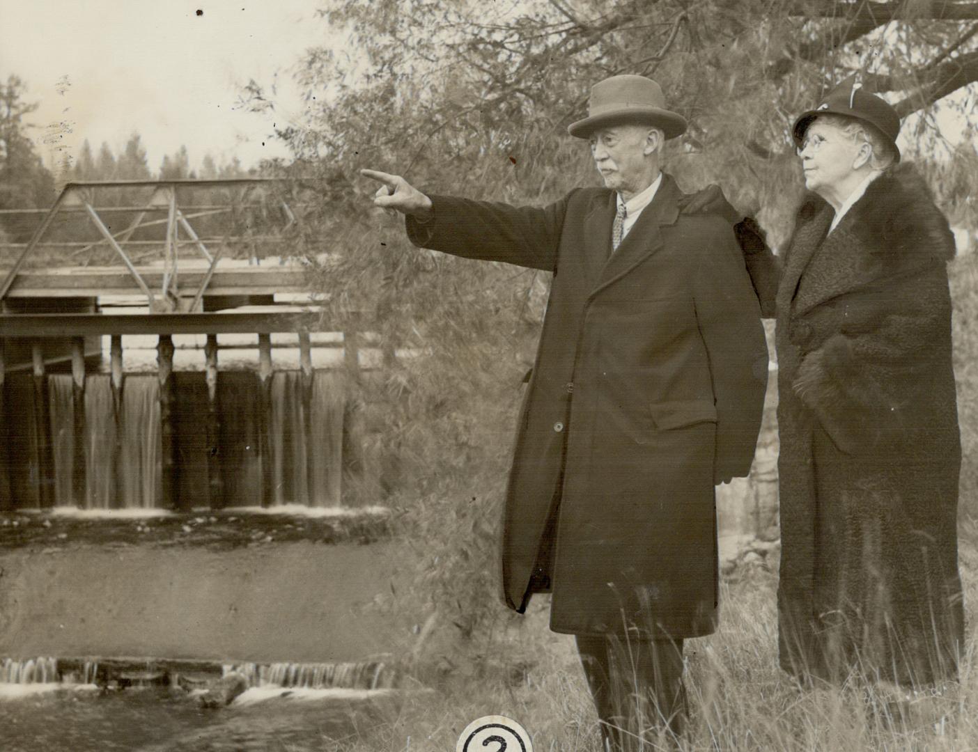 In the other picture Mr. Boyce, 79, and Mrs. Boyce, 73, are seen standing by the mill race at Palgrave, where they often walked in courting days more than half a century ago