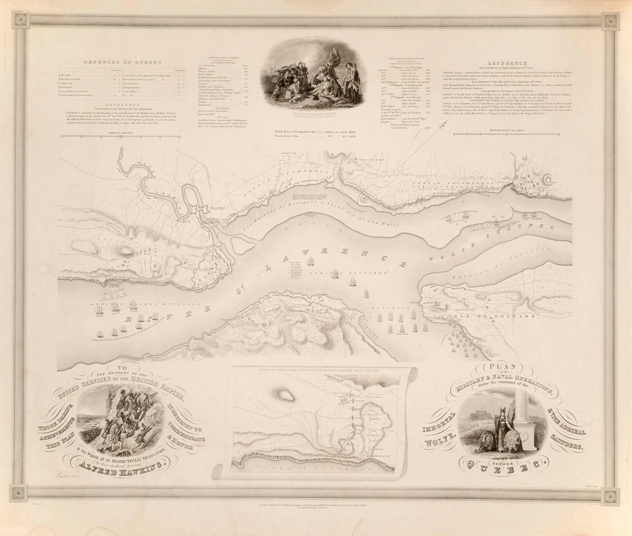 Plan of the Military & Naval Operations, under the Command of the Immortal Wolfe, & Vice Admiral Saunders, before Quebec (Quebec, 1759)