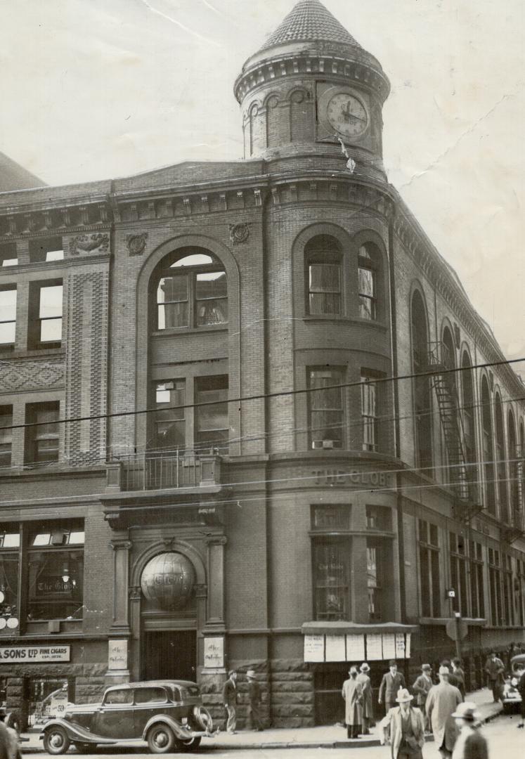 A view of the Toronto Globe building at the corner of Yonge and Melinda Sts