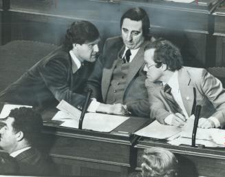 A guiding hand is given new NDP Leader Michael Cassidy (right) by former leader Stephen Lewis as Cassidy tests his spurs at opening session yesterday,(...)
