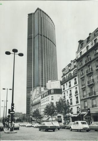 Tour Montparnasse, the tallest office building in Europe, juts