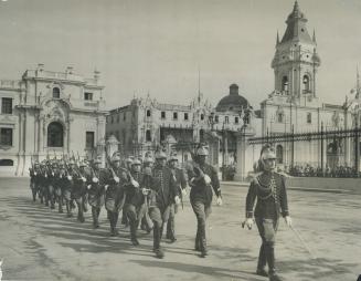 This architectural magnificence, and the ceremony of changing the guard, suggests the Europe of the Hapsburgs and Hohenzollerns, but the scene is in Lima, capital of ultra-democratic Peru