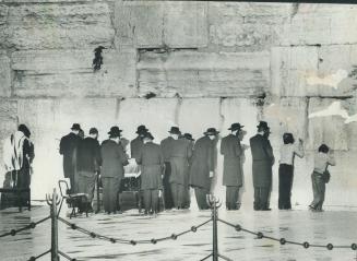 The wailing wall within the old city of Jerusalem - a portion of one retaining wall of the original temple of Solomon which was destroyed in 586 BC - (...)