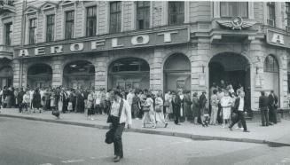 One morning in Riga, the line of people in front of the city's Aeroflot ticket office was almost half-a-block long