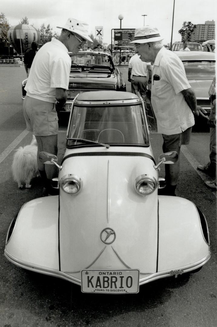 Three-to-go: A 1950s Messerschmitt three-wheeler, affectionately known as a bubble car, drew a lot of attention at Sunday's Wheels Fresh Air Fund Cruise