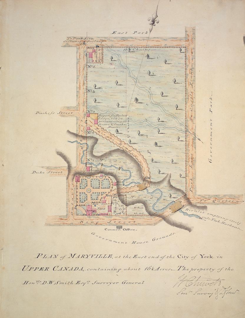 Plan of Maryville, at the east end of the City of York in Upper Canada, containing about 16 1/4 acres - the property of the Honble. D.W. Smith Esqre. Surveyor General