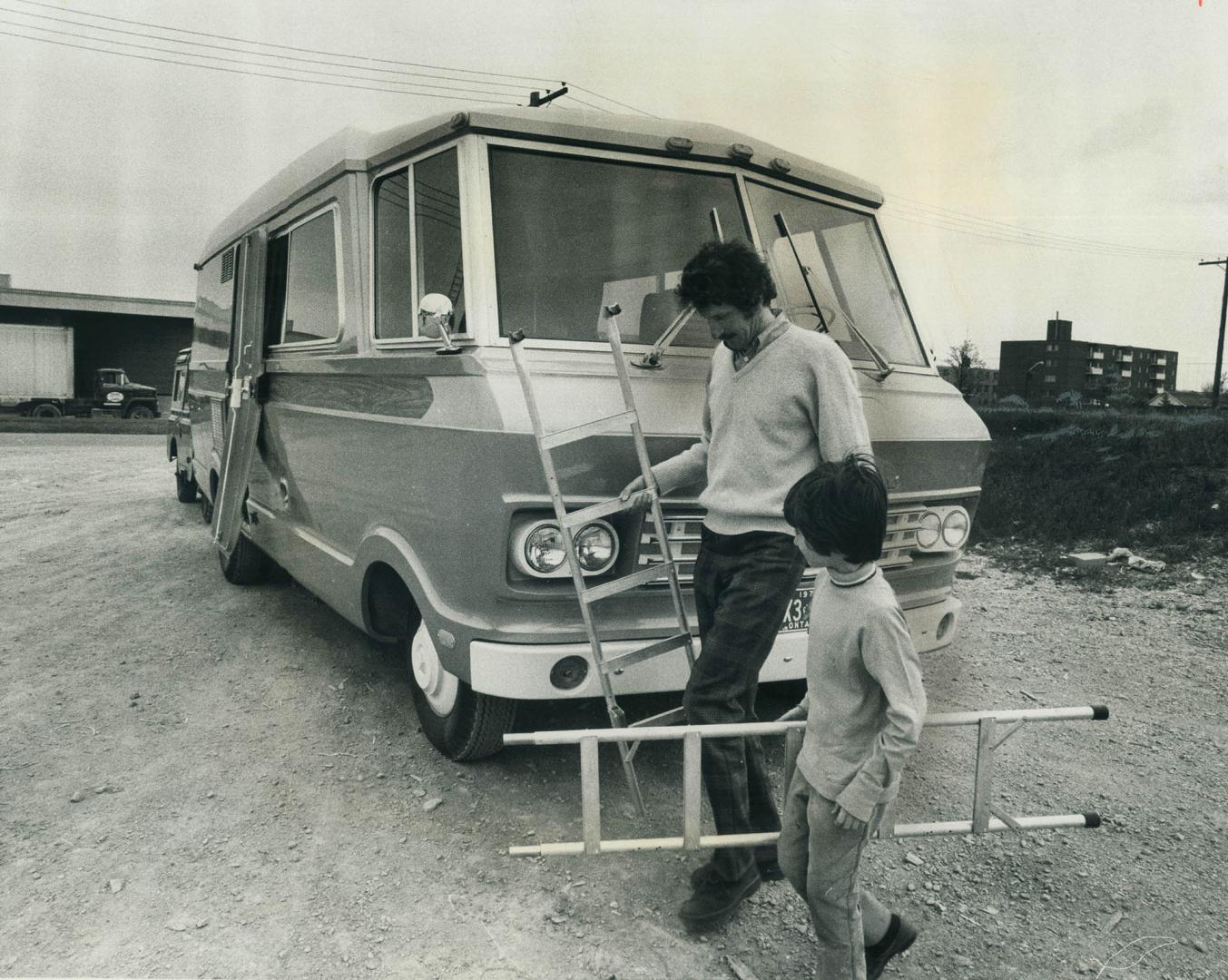 Home on wheels is residence and studio of Canadian filmmaker Christopher Chapman and his son Julian, 8