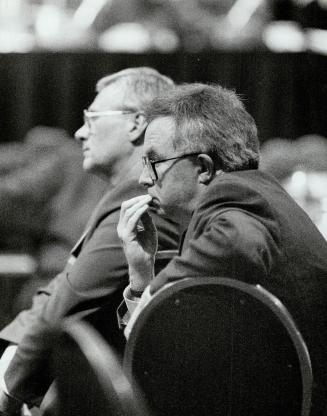 Nail-Biting Time: Consitutional Affairs Minister Joe Clark, who must put his finger on a recipe for Canadian unity, is deep in thought at yesterday's conference