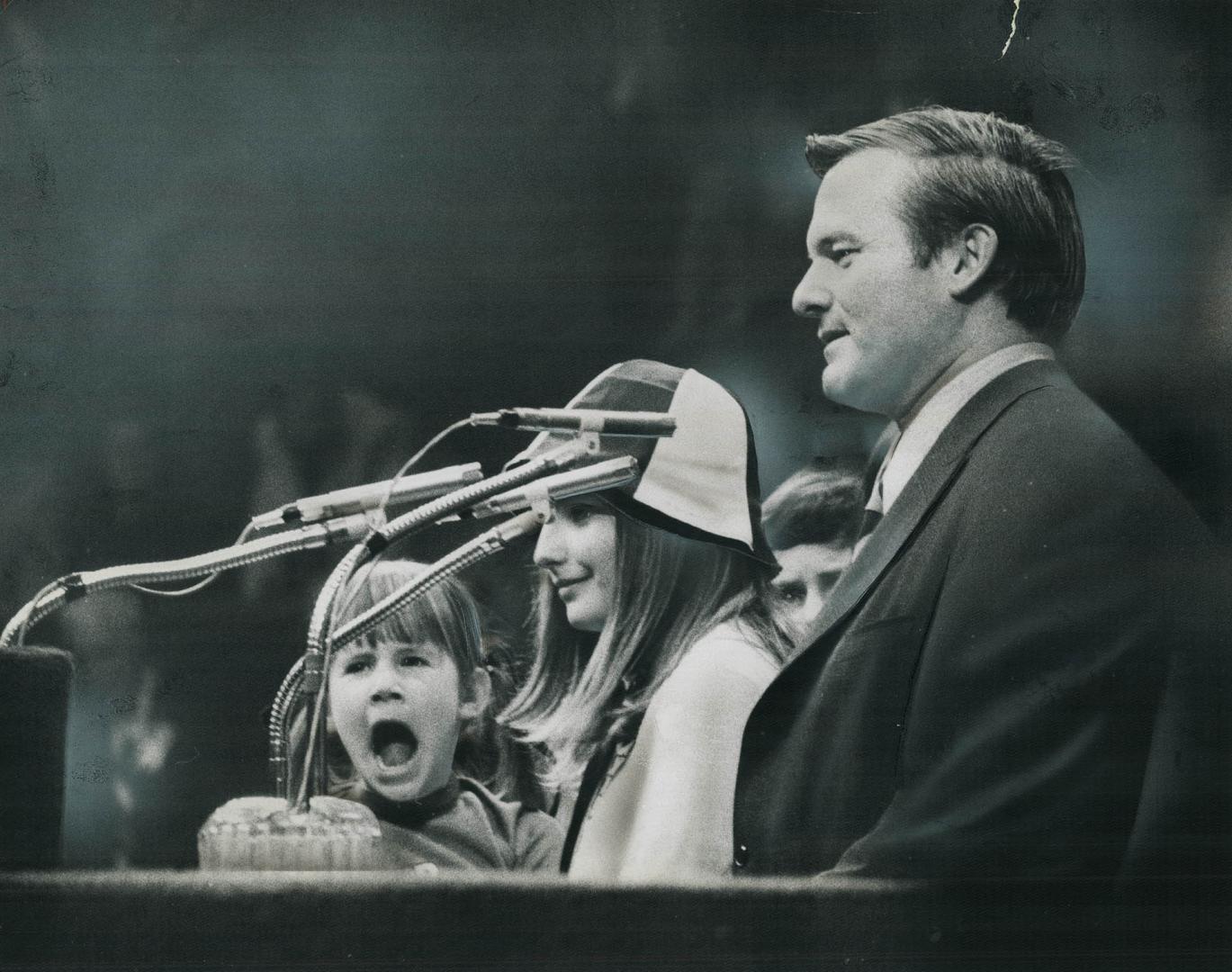 Meg Davis, 7, Yawns wearily as father makes his acceptance speech