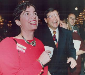 Campaign smiles: Liberal MP Sheila Copps and Ontario party leadership hopeful MPP Murray Elston appear in high spirits at the Royal York yesterday