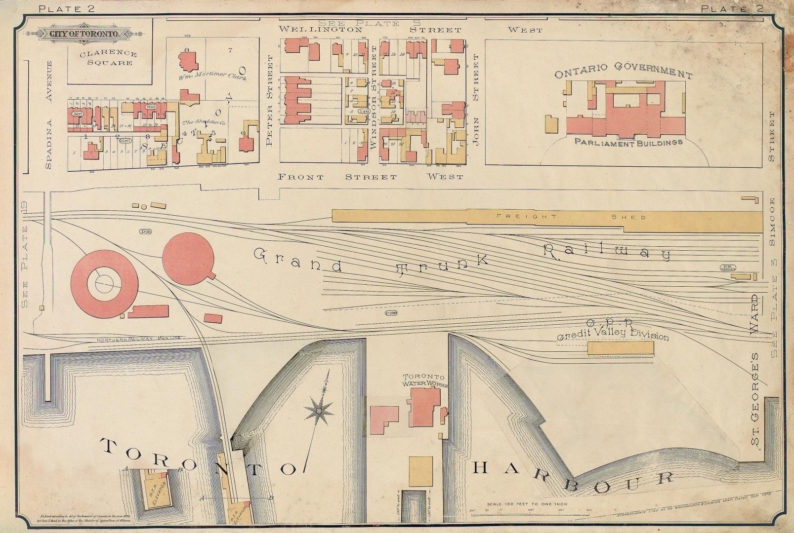 Atlas of the city of Toronto and vicinity from special survey founded on registered plans and showing all building and lot numbers.