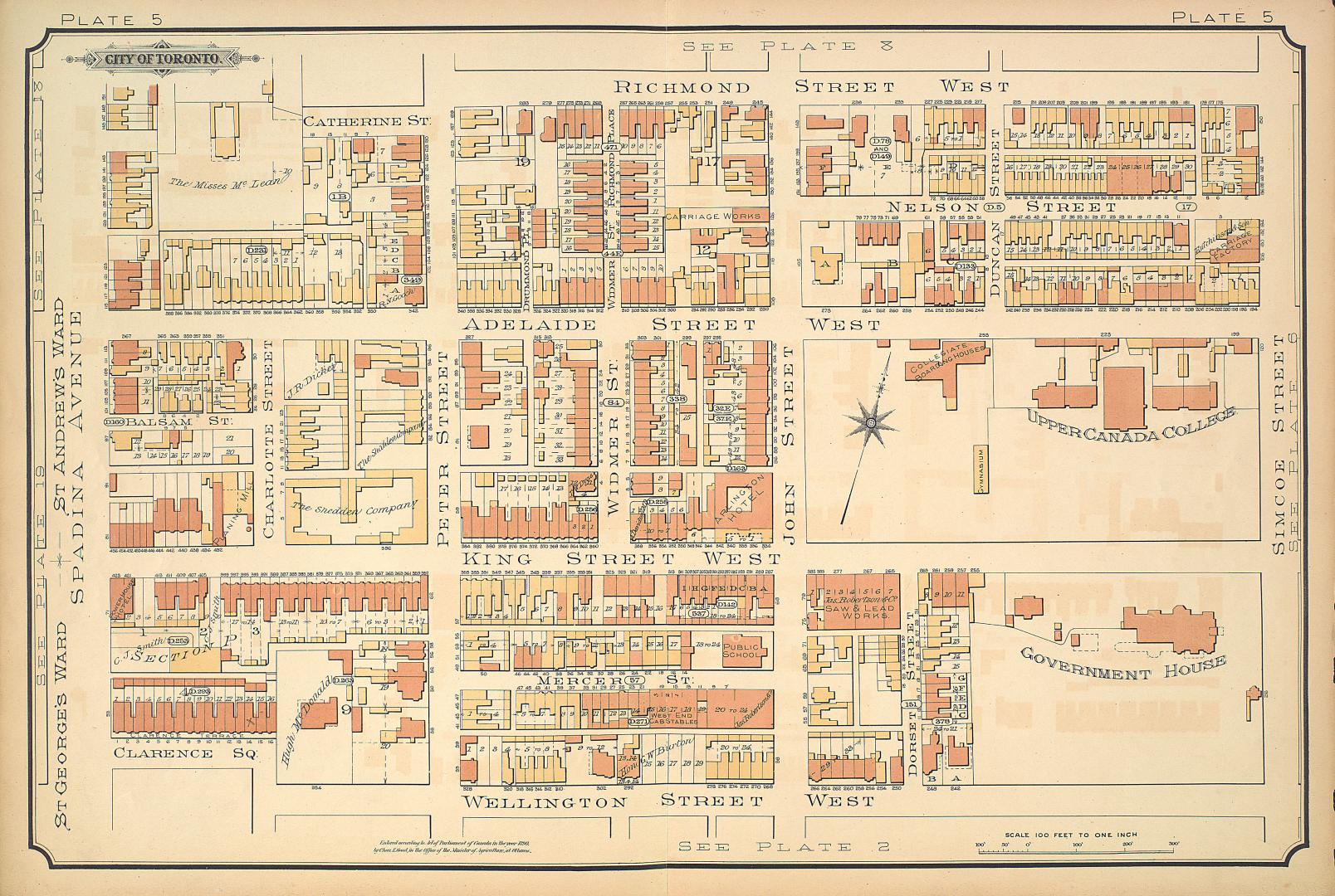 [Plate 5] Atlas of the city of Toronto and vicinity from special survey founded on registered plans and showing all building and lot numbers.