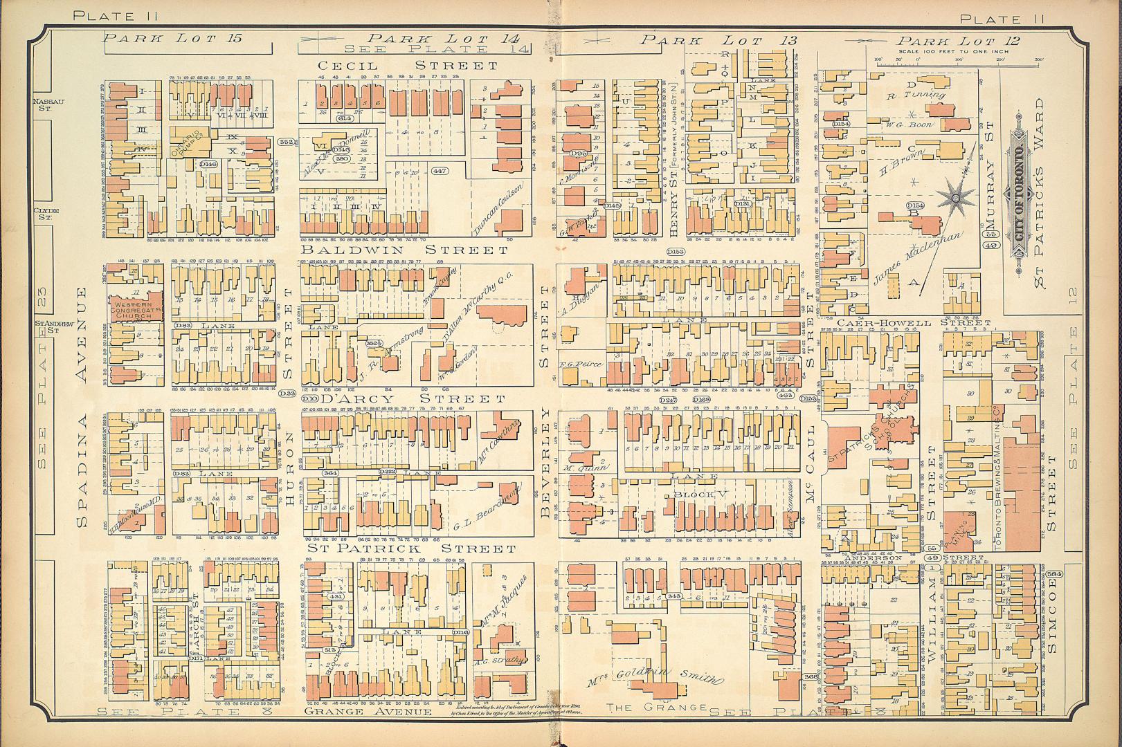 [Plate 11] Atlas of the city of Toronto and vicinity from special survey founded on registered plans and showing all building and lot numbers.