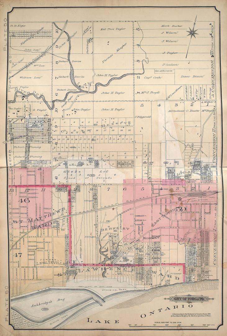 [Plate 50] Atlas of the city of Toronto and vicinity from special survey founded on registered plans and showing all building and lot numbers.