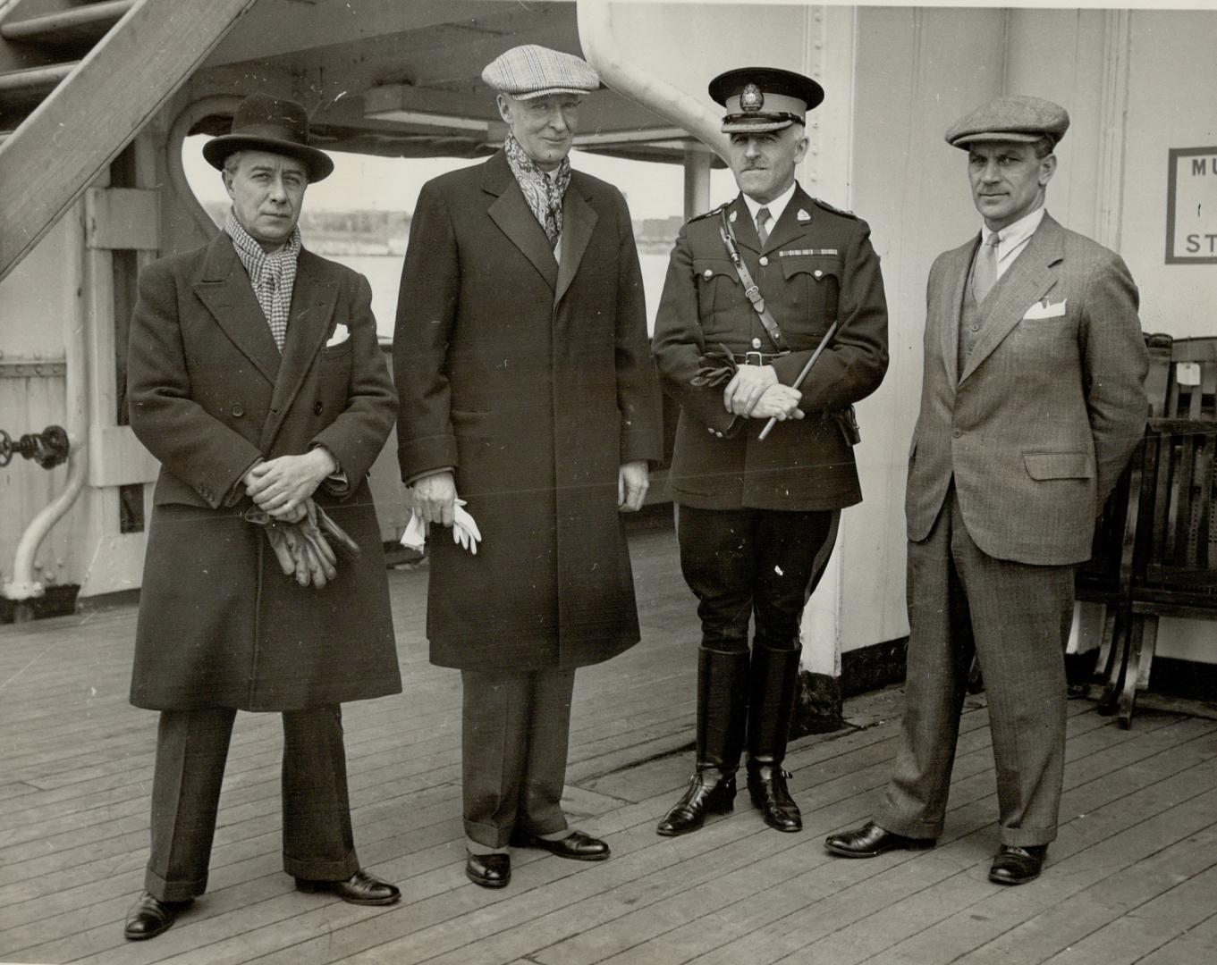 Canada's four armed forces who will represent Canada at the coronation are represented in the above picture taken on board the Canadian Pacific liner,(...)