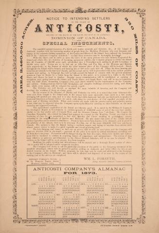Notice to intending settlers on the island of Anticosti, situated at the mouth of the river and gulf of St