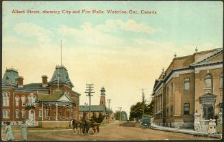 Albert Street, showing City and Fire Halls, Waterloo, Ontario, Canada