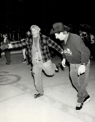 Entertainer Don Harron (a.k.a. Charlie Farquharson) and ex-Leaf Eddie Shack, top left, were among those on tap at Maple Leaf Gardens yesterday for the(...)