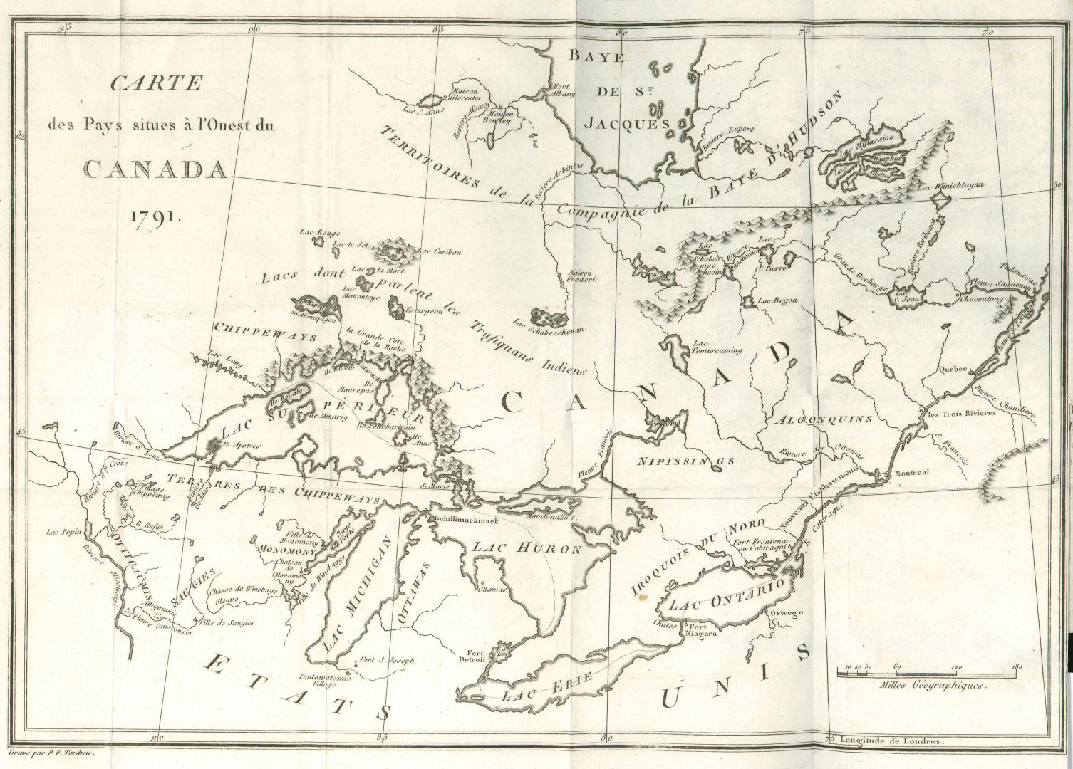 Carte des pays situes à l'ouest du Canada 1791