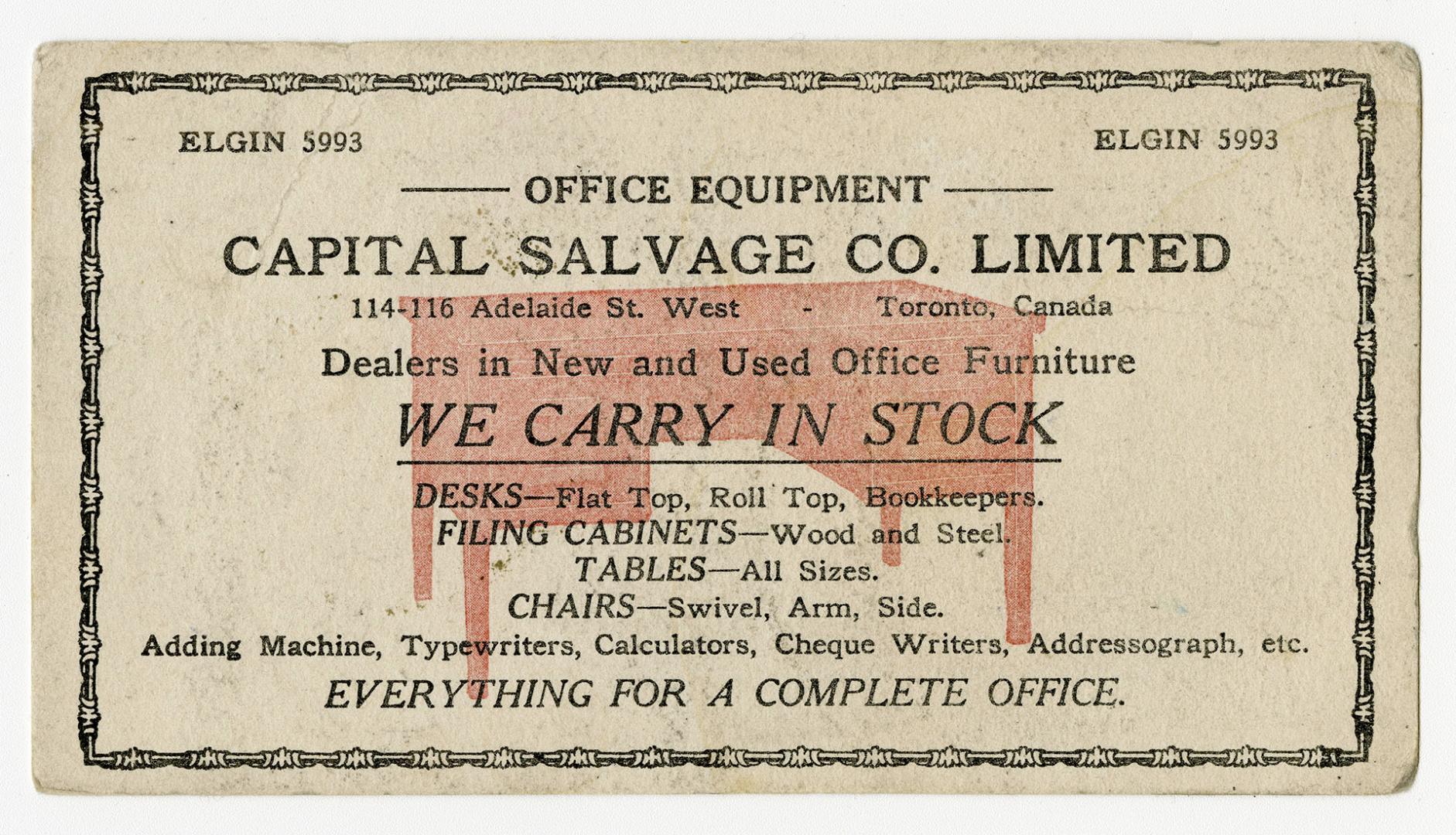 Office equipment, Capital Salvage Co