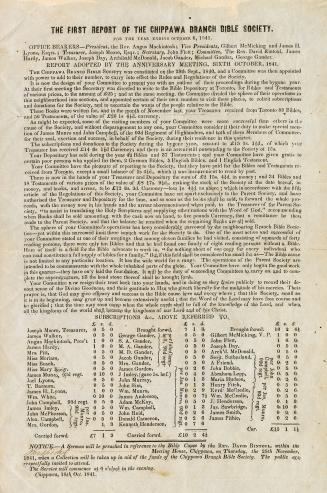 The First report of the Chippawa Branch Bible Society : for the year ending October 6, 1841