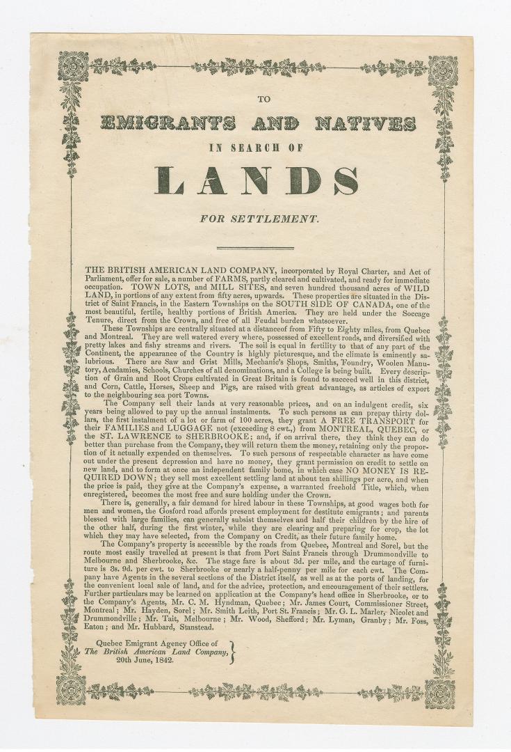 To emigrants and natives in search of lands for settlement