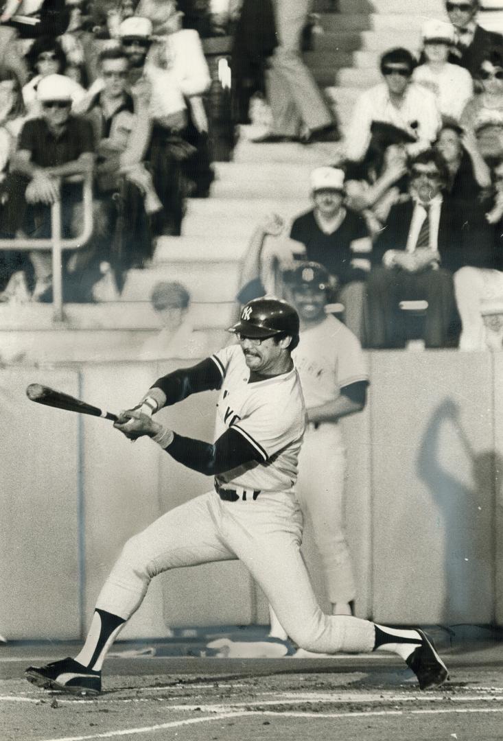 Missed connection, New York Yankee slugger Reggie Jackson took some  home-run type swings last night at Exhibition Stadium, but the only hit he  got was() – All Items – Digital Archive Ontario