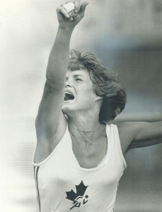 Diane Jones Konihowski put out every ounce of her power in shot put of pentathlon