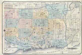 Atlas of the city of Toronto and vicinity from special survey founded on registered plans and showing all building and lot numbers.