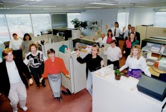 Prudential Insurance Company employees take a fitness break, to help concentration and to relieve tension in the body from sitting