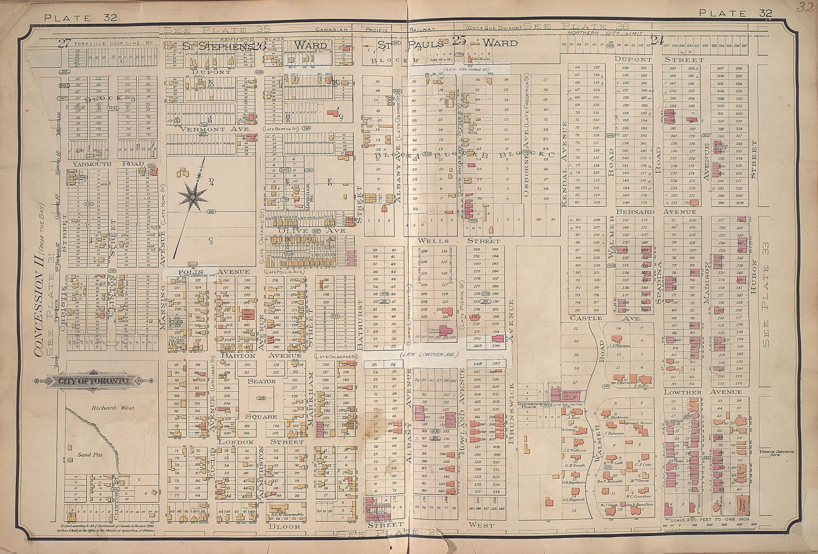 [Plate 32] Atlas of the city of Toronto and vicinity from special survey founded on registered plans and showing all building and lot numbers.