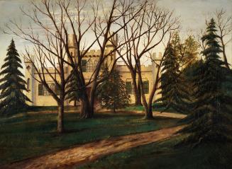 ''Castlefield'', Toronto, Ontario. Painting shows a number of different trees and a partial vie ...