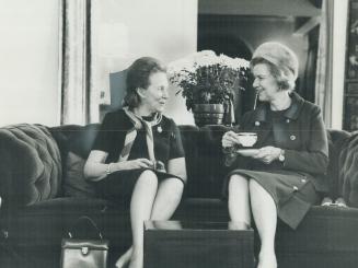 Mrs. Michener and the Star's Lotta Dempsey have tea. In Rideau Hall's long gallery, they discuss Mrs. Michener's busy, official life