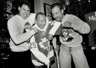 At honest mistake: Peter Zezel and Wendel Clark joined the rest of the Maple Leafs for a cultured evening at the theatre last night and were obviously at home hamming it up with Honest Ed Mirvish